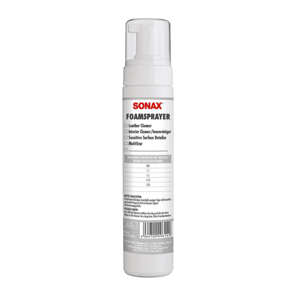 Sonax FoamSprayer 250ml dozator za pjenu pretvara tekućinu za čišćenje u pjenu te na taj način olakšava čišćenje tkanina i kožnih presvlaka. Stvara voluminoznu, dugotrajnu pjenu koja ne namače upijajuću površinu.