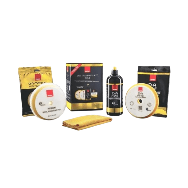 Rupes D-A Polishing Kit Fine set za poliranje je set proizvoda branda Rupes koji sadrži sve potrebno za fino poliranje gotovo svih vrsta lakova.