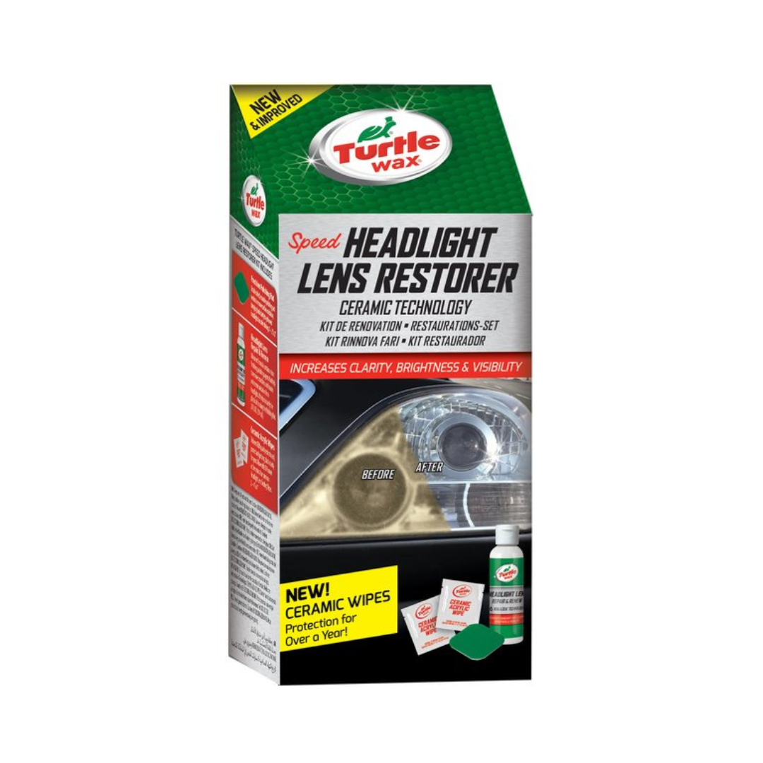 Turtle Wax Speed Headlight Lens Restorer set za poliranje farova je set za poliranje i održavanje svjetlosnih sklopova auta i sadrži sve potrebno za cjelovito osvježenje.