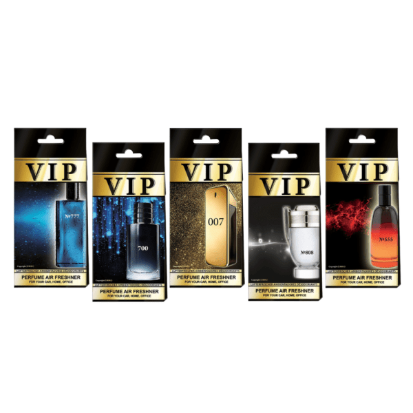 VIP luksuzni viseći mirisi muški set od 5 mirisa je set od 5 viseća mirisa koji sadrži mirise inspirirane sa: Paco Rabanne 1 Million, Dior Sauvage,Dior Fahrenheit, Davidoff Cool Water i Paco Rabanne Invictus.