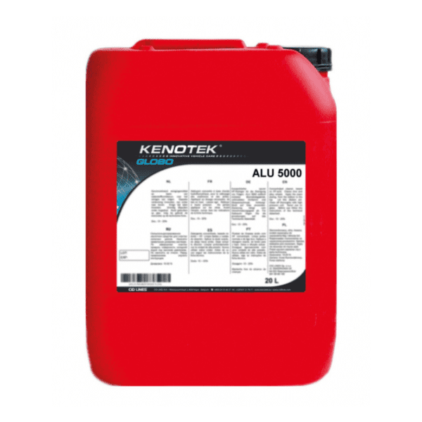 Kenotek Alu 5000 20l sredstvo za uklanjanje metalnih kontaminacija je tekućina u crvenom plastičnom kanistru i služi za dekontaminaciju metalnih čestica na površini eksterijera vozila, odnosno naplataka.