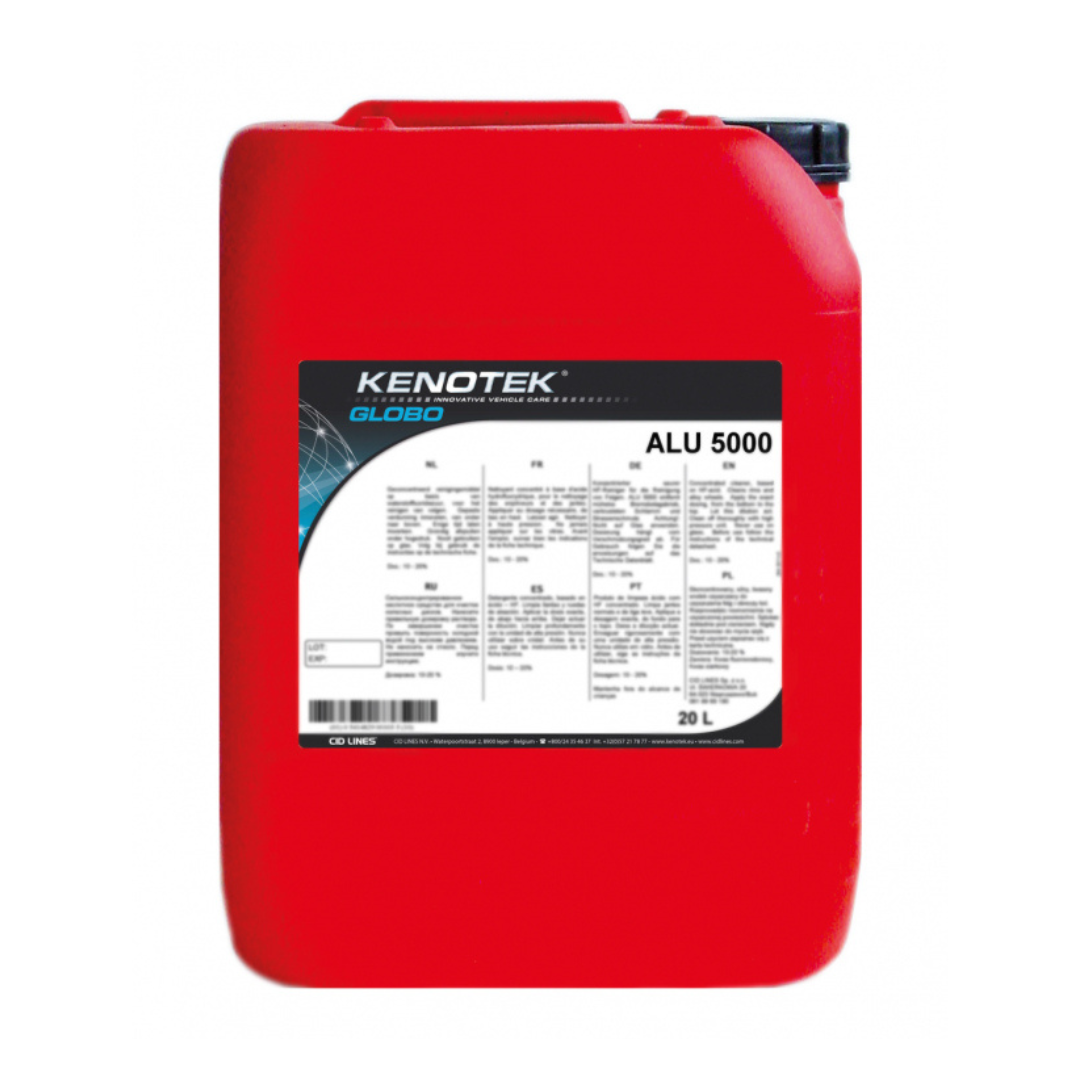 Kenotek Alu 5000 20l sredstvo za uklanjanje metalnih kontaminacija je tekućina u crvenom plastičnom kanistru i služi za dekontaminaciju metalnih čestica na površini eksterijera vozila, odnosno naplataka.