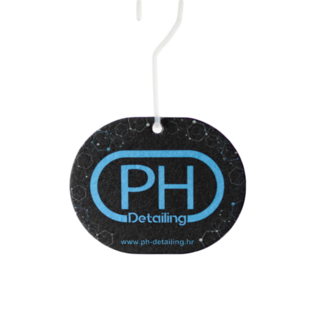 PHD miris za auto je mirisni osvježivač za vozilo s PH Detailing logotipom.