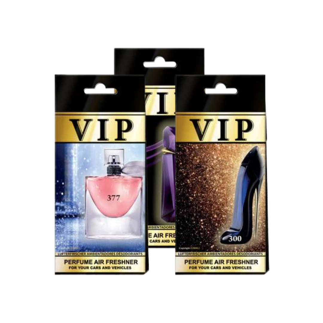 VIP luksuzni viseći mirisi su viseći mirisi koji notama asociraju na poznate i popularne svjetske parfeme.