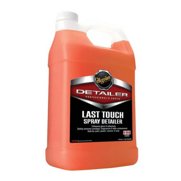 Meguiar's Last Touch 3.78l vosak u spreju je viskozna tekućina narančaste boje koja dolazi u plastičnom spremniku bijele boje zapremnine 3.78 L i služi kao zaštita eksterijera vozila i sredstvo za sjaj.