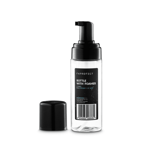 FX Protect Foamer Bottle dozator za pjenu je plastična bočica bez boje i prozirna, koja ima nastavak za izradu pijene crne boje.