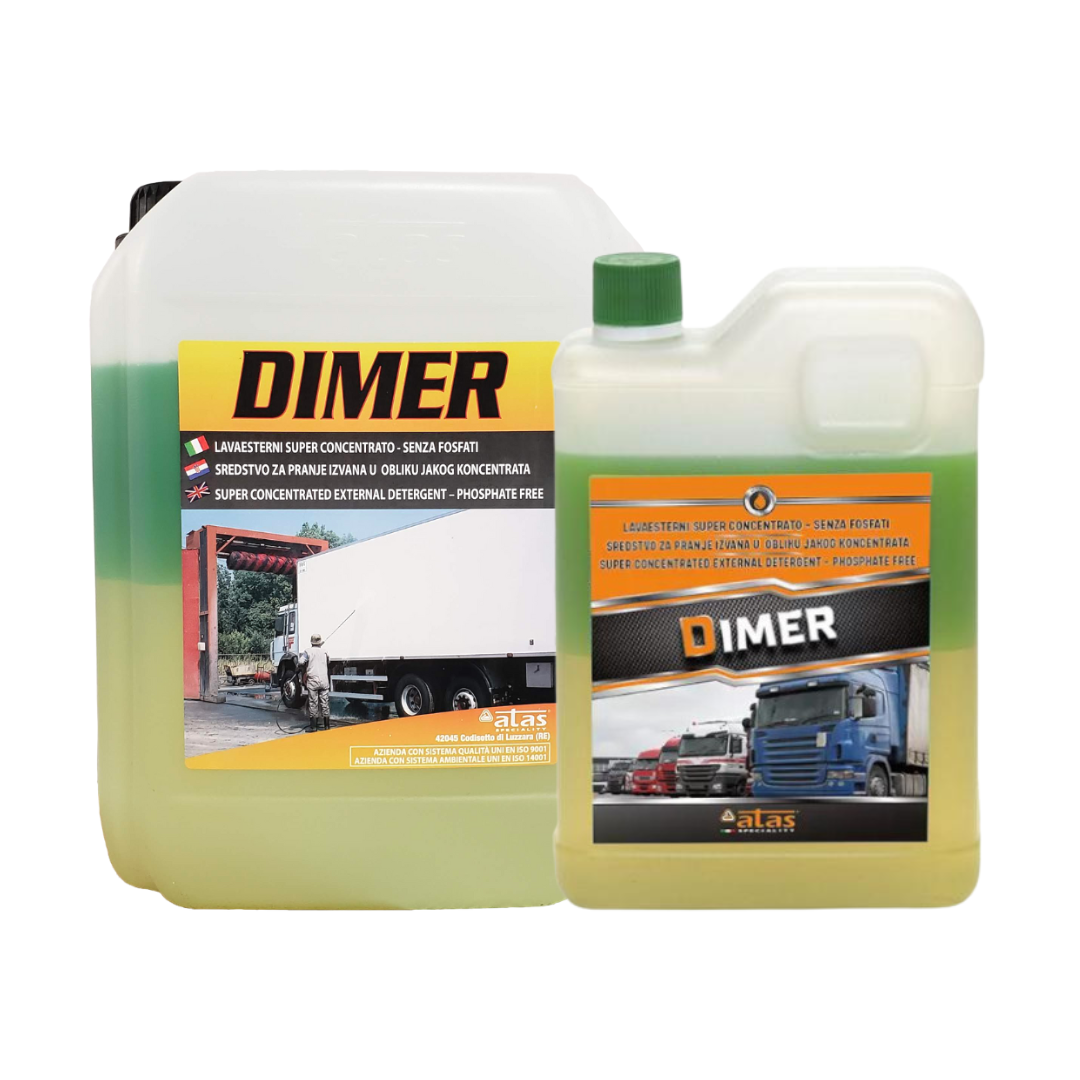 Atas Dimer dvokomponentno sredstvo za čišćenje je dvofazna tekućina zelene i žute boje u plastičnom bijelom kanistru i služi za pranje vozila.
