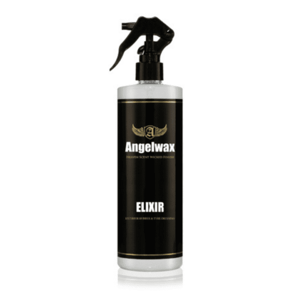 Angelwax Elixir 500ml premaz za gume je tekućina koja dolazi u plastičnoj prozirnoj boci sa sprej nastavkom crne boje od plastike i služi za zaštitu gumenih i plastičnih površina vozila.