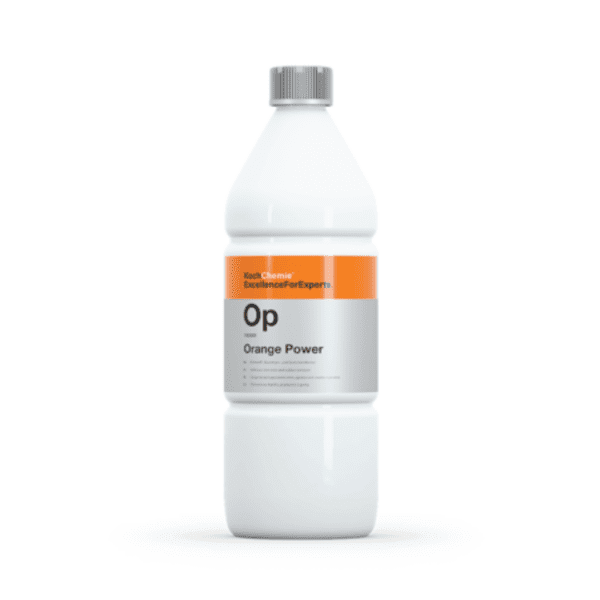 Koch Chemie Op Orange Power 1L odstranjivač katrana je tekućina u plastičnoj bijeloj boci i služi za uklanjanje katrana, smole i ostalih ljepljivih tvari.