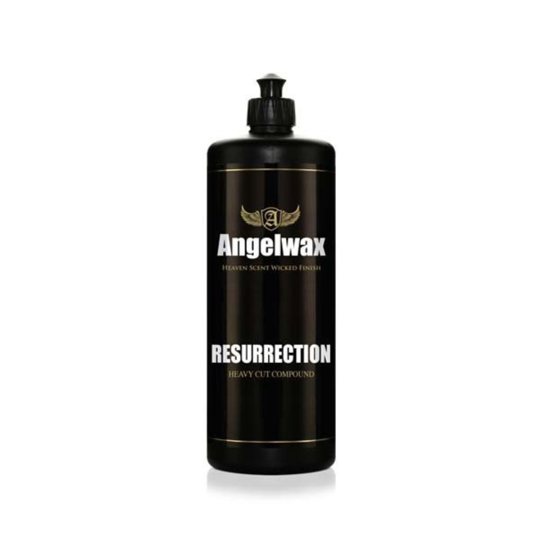 Angelwax Resurrection Heavy Compound pasta za poliranje je tekućina u crnoj plastičnoj boci s Angelwax logom i služi za grubo poliranje vozila.
