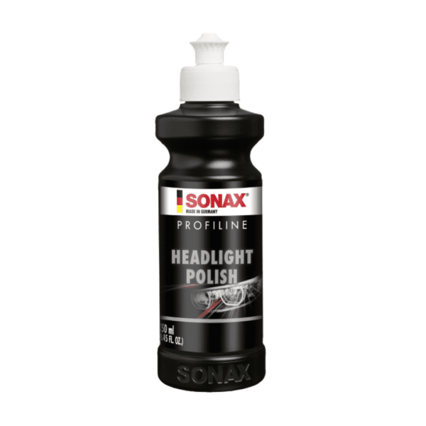 Sonax Headlight Polish pasta za poliranje je gusta tekućina u crnoj plastičnoj boci.