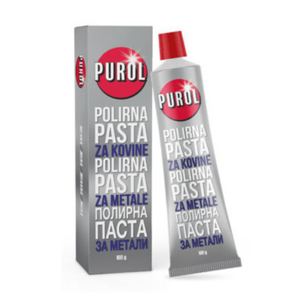 Purol pasta za poliranje metala 100g je pasta za poliranje koja tolazi u metalnoj tubi s prepoznatljivim Purlo logom.
