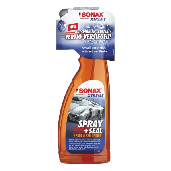 Sonax Xtreme Spray&Seal vosak u spreju je tekućina u narančastoj sprej boci.