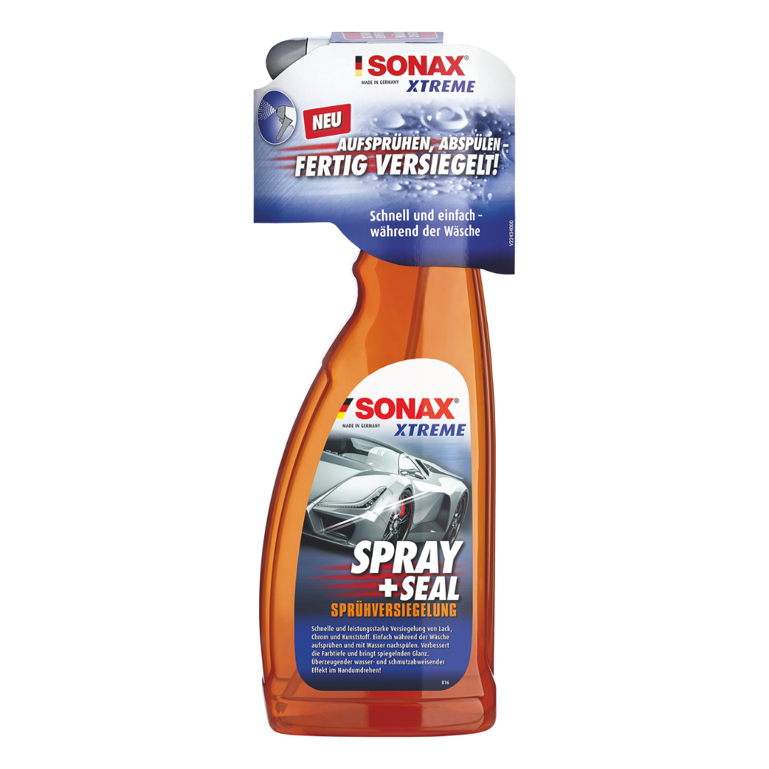 Sonax Xtreme Spray&Seal vosak u spreju je tekućina u narančastoj sprej boci.