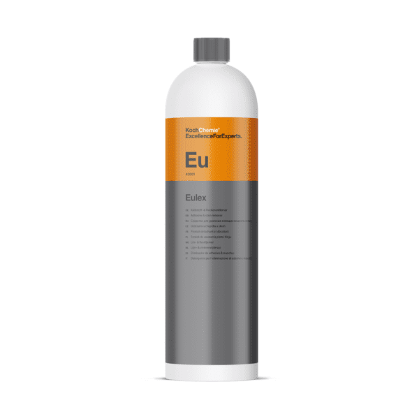 Koch Chemie Eulex 1L sredstvo za uklanjanje smole i ljepila je specijalizirani proizvod za brzo uklanjanje ljepila od naljepnica, tragova gume, smole, ulja i raznih kontaminacija s lakiranih površina na vozilima, staklu, metalu i sličnih površinama koje su otporne na otapala.