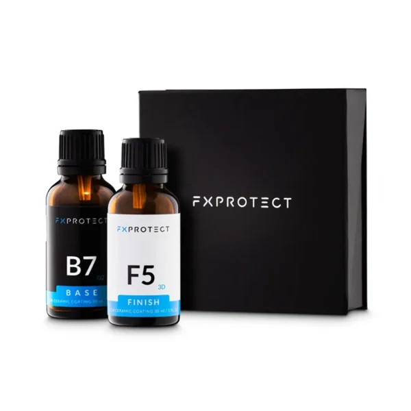 FX Protect B7-BASE + F5-FINISH 30ml keramički premaz predstavlja profesionalni keramički premaz dostupan isključivo profesionalcima. Premaz daje vrhunsku hidrofobnost i sjaj, uz zaštitu površina baznog premaza tvrdoće 7H.