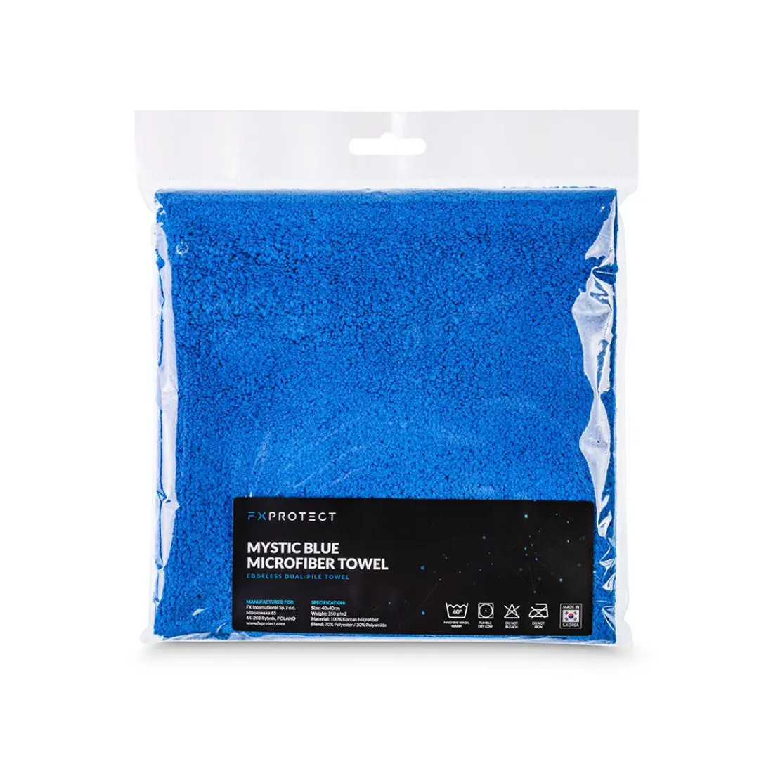 FX Protect Mystic Blue Microfiber Towel krpa od mikrofibre izrađena je od izvrsne korejske mikrofibre i napravljena za širok spektar poslova u detailingu - od aplikacije dressinga u interijeru, do brisanja pasti i voskova na eksterijeru vozila. Posebna plava boja čini Mystic Blue izuzetno vizualno privlačnim i odličnim za fotografije radova.