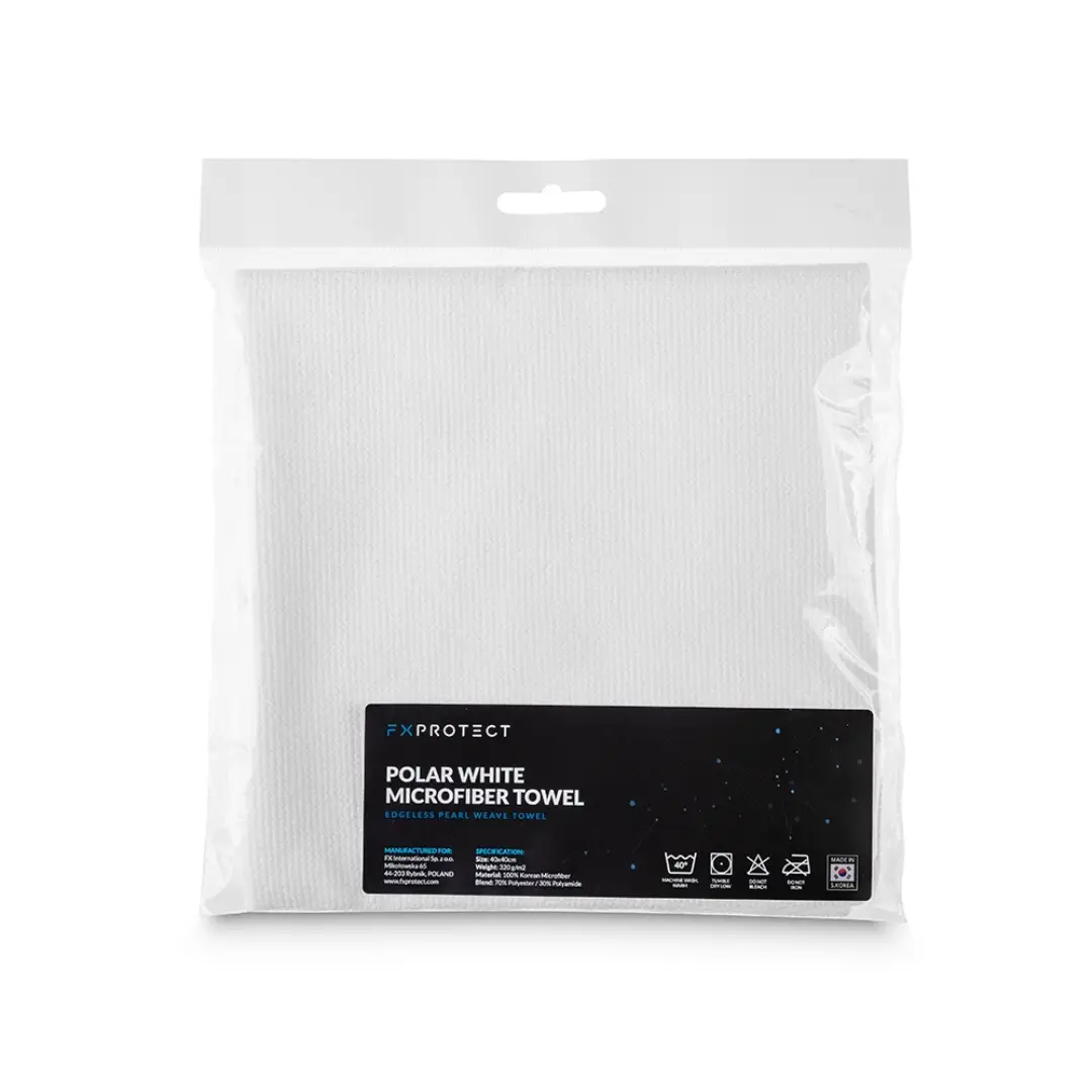 FX Protect Polar White Microfiber Towel krpa od mikrofibre  je specijalna krpa za brisanje keramičkih premaza, zahvaljujući svojoj konstrukciji omogućava ravnomjerno i lako brisanje čak i kompliciranijih premaza, uz veliku moć upijanja što garantira savršene rezultate.