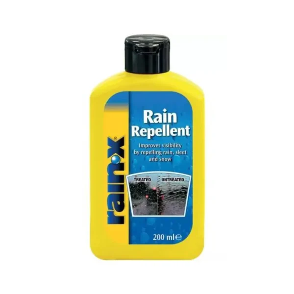 Rain X Rain Repellent 200ml premaz za stakla je tekućina koja dolazi u plastičnoj boci zapremnine 200 ml i služi kao hidrofobna barijera na staklu vozila.