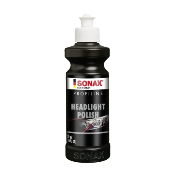 Sonax Headlight Polish 250ml pasta za poliranje je gusta tekućina u crnoj plastičnoj boci.