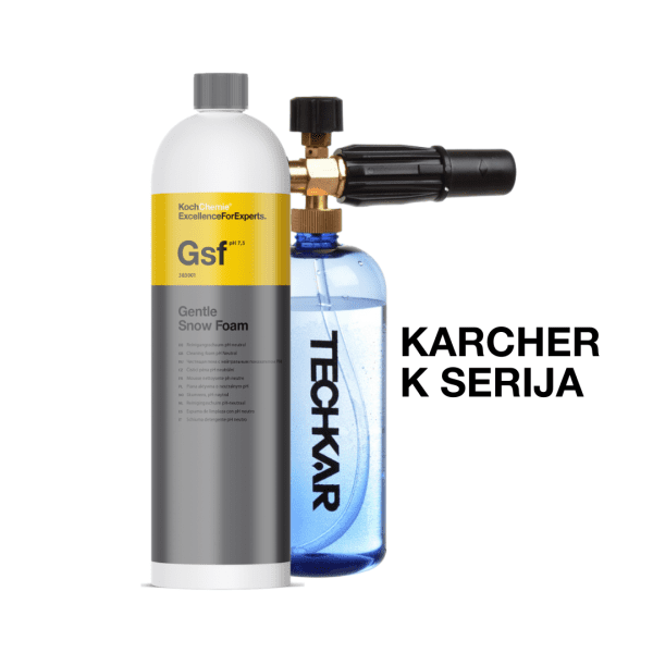 Foam Lance K i aktivna pjena set je sve što Vam je potrebno za predpranje, a uključuje foam lance s nastavkom za Karcher K seriju i pH neutralnu aktivnu pjenu.
