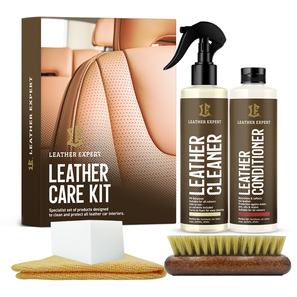 Leather Expert Car Leather Care Kit 2x250ml set za održavanje kože spreman je za trenutnu upotrebu. Opremljen je najkvalitetnijim proizvodima i svim potrebnim alatima za čišćenje i njegu kožnih interijera. Prikladan je za tvornički novu kožu, kao i za starije kožne interijere.