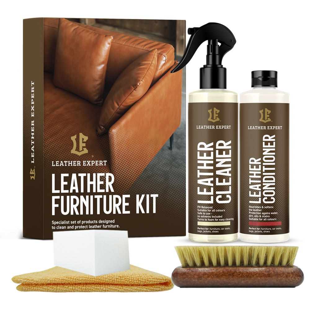 Leather Expert Furniture Kit 2x250ml set za održavanje kožnog namještaja spreman je za trenutnu upotrebu. Opremljen je najkvalitetnijim proizvodima i svim potrebnim alatima za čišćenje i njegu kožnih površina. Prikladan je za tvornički novu kožu, kao i za starije kožne presvlake.