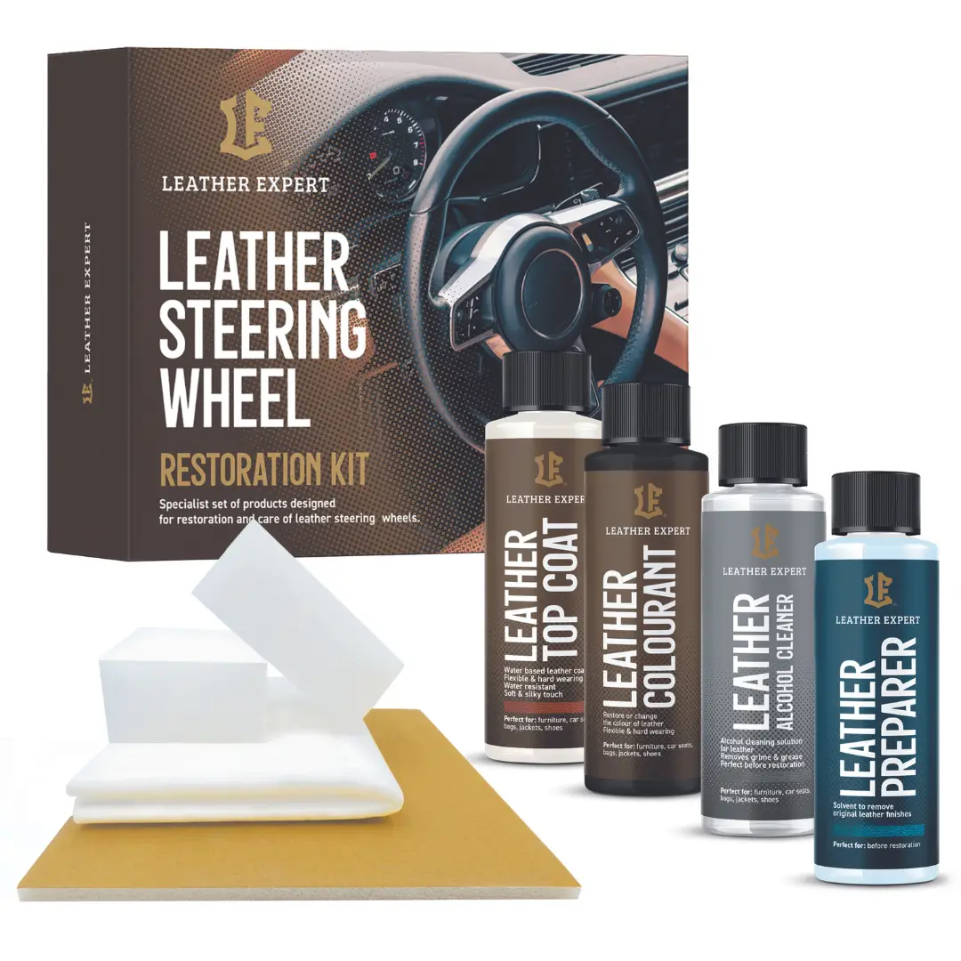 Leather Expert Steering Wheel Restoration Kit set za restauraciju volana je set profesionalnih i učinkovitih proizvoda namijenjenih obnovi crnih volana, sjedala i ostalih kožnih elemenata. Set je spreman za trenutnu upotrebu. Opremljen je najkvalitetnijim proizvodima i svim potrebnim alatima za obnovu volana.