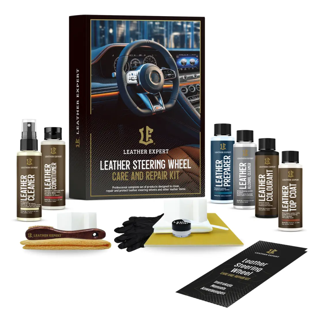 Leather Expert Steering Wheel Care And Repair Kit set za restauraciju volana je set profesionalnih i učinkovitih proizvoda namijenjenih čišćenju, restauraciji i njezi crnih volana, sjedala i ostalih kožnih elemenata.