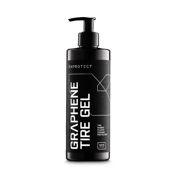 FX Protect Graphene Tire Gel 500ml premaz za gume je svestran i jednostavan premaz za gume, gumirane površine, vinil i plastike.  Poseban je i unikatan po tome što sadrži nanospojeve grafena i silicija koji zaštićenu površinu čine antistatičnom i hidrofobnom.