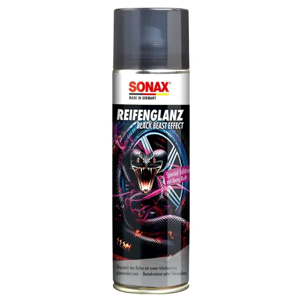 Sonax Tyre Gloss Black Beast Effect 500ml sjajni premaz za gume pruža vašim gumama intenzivnu duboku crnu boju i briljantan sjaj koji traje. Ovaj premium proizvod osmišljen je kako bi u potpunosti obnovio izgled guma, čineći ih poput novih, dok ih istovremeno štiti od starenja, pucanja i štetnih vanjskih utjecaja poput UV zraka i vremenskih nepogoda.